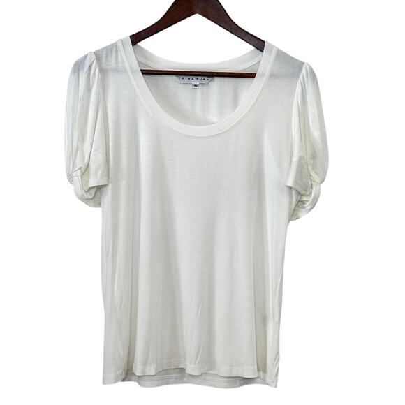 TRINA TURK Los Angeles Knot Sleeve T-Shirt Size M Luxe Scandi Casual Preppy Chic - Picture 1 of 11